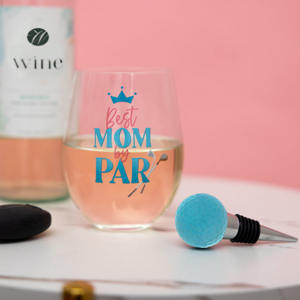 Pavilion Gift Company Best Mom Bottle Stopper And 18 Oz Stemless Gift Set