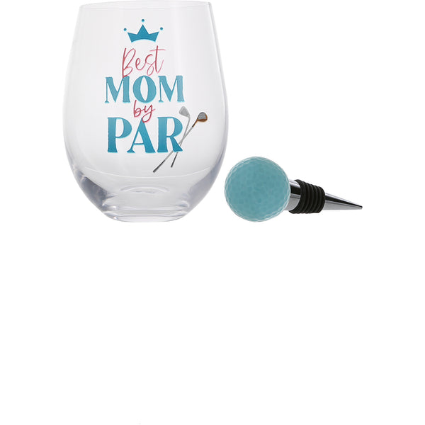 pavilion gift company Best Mom Bottle Stopper and 18 oz Stemless Gift Set