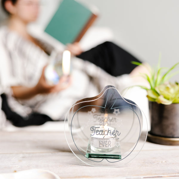 Pavilion Gift Company Best Teacher Ever 5.5" X 5.25" Mirrored Glass Candle Holder