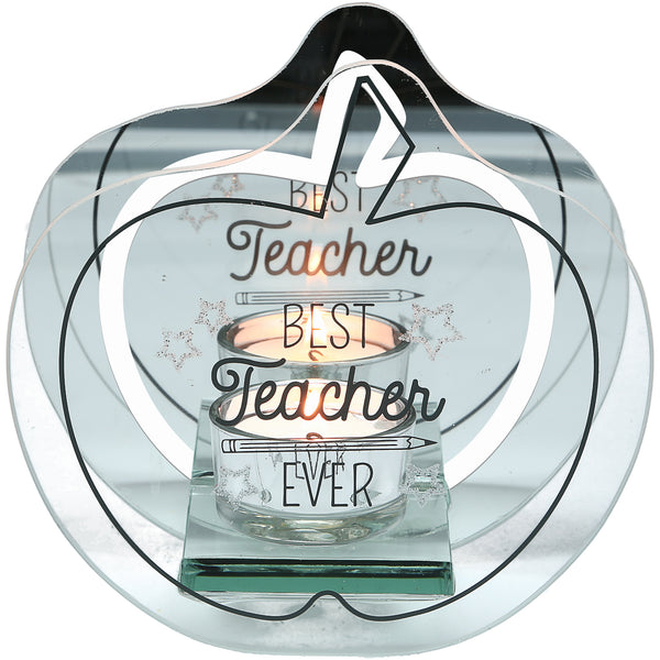 pavilion gift company Best Teacher Ever 5.5" x 5.25" Mirrored Glass Candle Holder