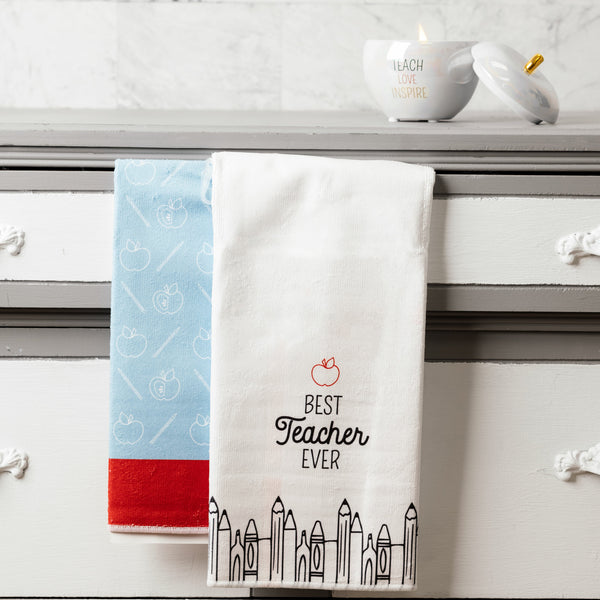 Pavilion Gift Company Best Teacher Ever Tea Towel Gift Set (2 - 19.75" X 27.5")