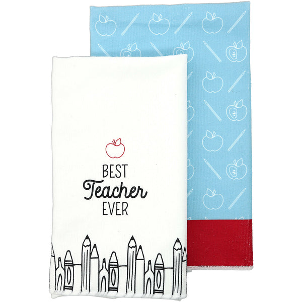 pavilion gift company Best Teacher Ever Tea Towel Gift Set (2 - 19.75" x 27.5")