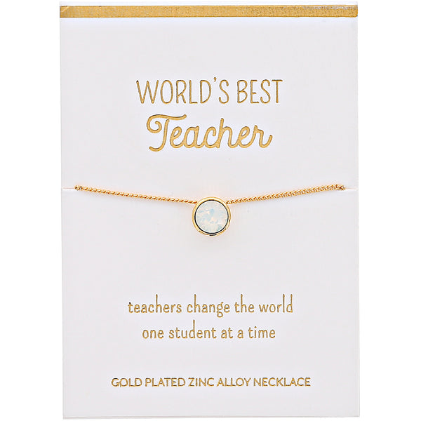 pavilion gift company Best Teacher White Opal 16"-17.5" Gold Plated Necklace