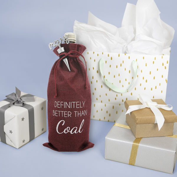 Pavilion Gift Company Better Than Coal 13" Wine Gift Bag Set