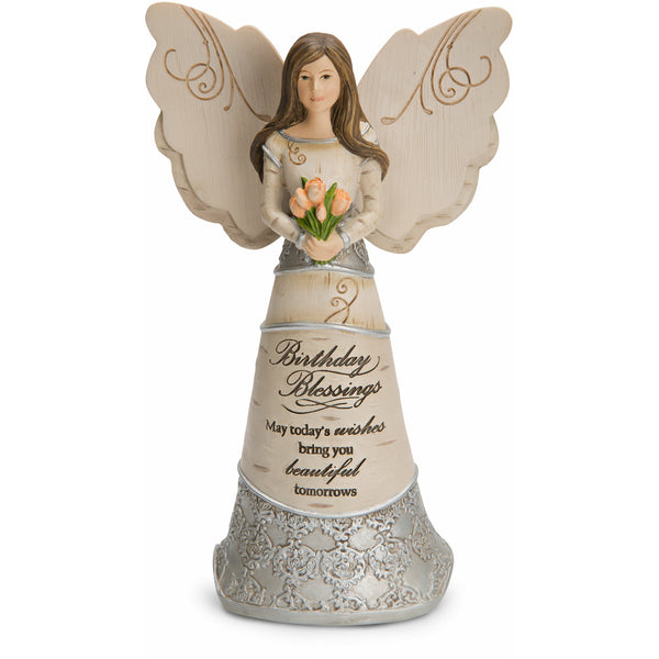 pavilion gift company Birthday Blessings 6" Angel Holding Tulips
