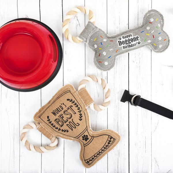 Pavilion Gift Company Birthday Bone 11" Canvas Dog Toy On Rope