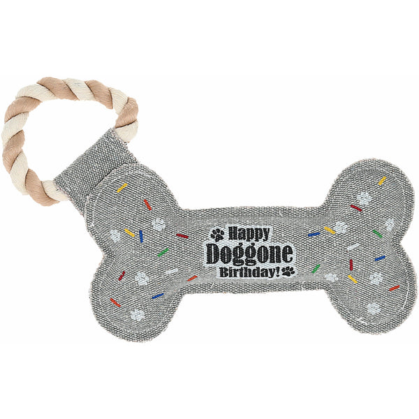 pavilion gift company Birthday Bone 11" Canvas Dog Toy on Rope