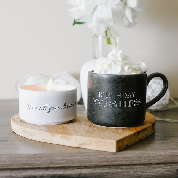 Pavilion Gift Company Birthday Stacking Mug And Candle Set 100% Soy Wax Scent: Tranquility