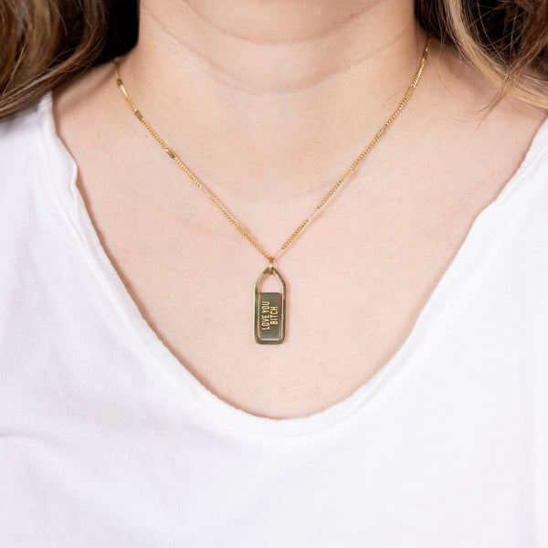 Pavilion Gift Company Bitch Mother Of Pearl - 16.5"-18.5" 14K Gold Plated Necklace