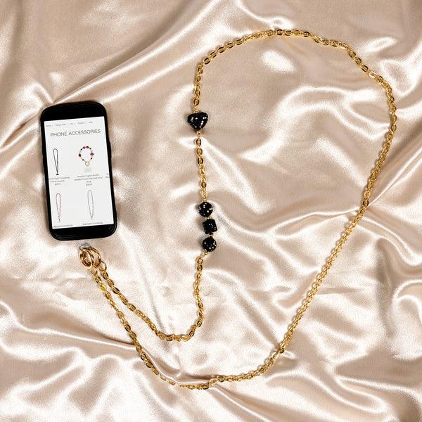 Pavilion Gift Company Black Crystal Crossbody Beaded Gold Phone Chain