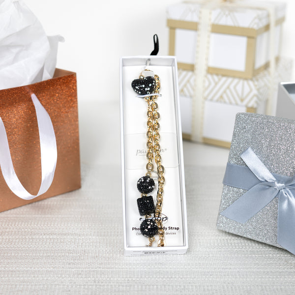 Pavilion Gift Company Black Crystal Crossbody Beaded Gold Phone Chain