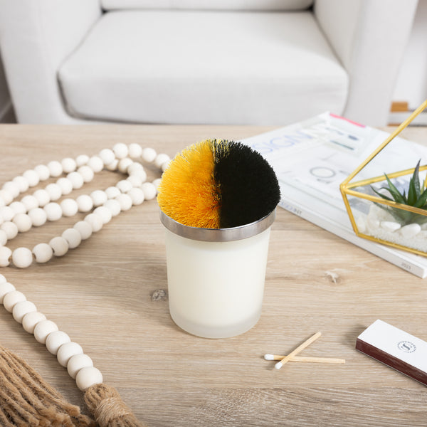 Pavilion Gift Company Blank Black & Yellow - 5.5 Oz - 100% Soy Wax Candle With Pom Pom Lid Scent: Tranquility