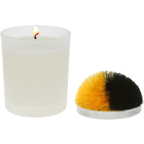 pavilion gift company Blank Black & Yellow - 5.5 oz - 100% Soy Wax Candle with Pom Pom Lid Scent: Tranquility