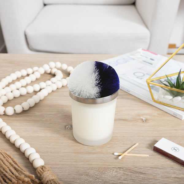 Pavilion Gift Company Blank Blue & White - 5.5 Oz - 100% Soy Wax Candle With Pom Pom Lid Scent: Tranquility