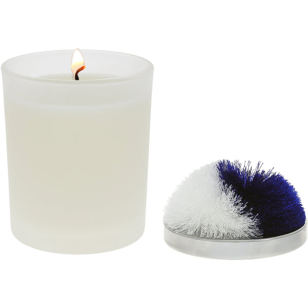 pavilion gift company Blank Blue & White - 5.5 oz - 100% Soy Wax Candle with Pom Pom Lid Scent: Tranquility