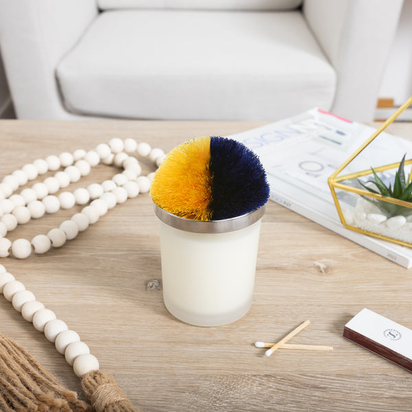 Pavilion Gift Company Blank Blue & Yellow - 5.5 Oz - 100% Soy Wax Candle With Pom Pom Lid Scent: Tranquility