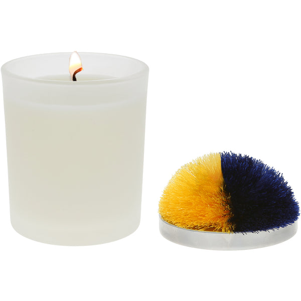 pavilion gift company Blank Blue & Yellow - 5.5 oz - 100% Soy Wax Candle with Pom Pom Lid Scent: Tranquility