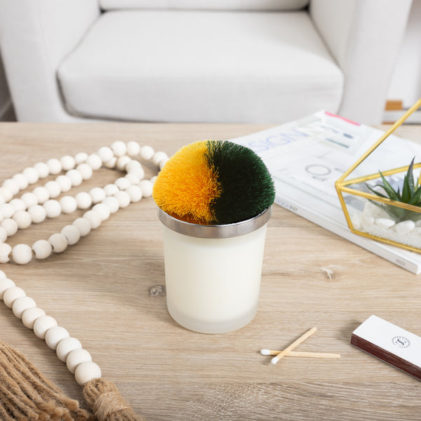 Pavilion Gift Company Blank Green & Yellow - 5.5 Oz - 100% Soy Wax Candle With Pom Pom Lid Scent: Tranquility