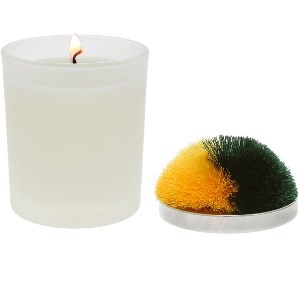 pavilion gift company Blank Green & Yellow - 5.5 oz - 100% Soy Wax Candle with Pom Pom Lid Scent: Tranquility