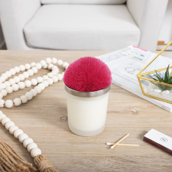 Pavilion Gift Company Blank Hot Pink - 5.5 Oz - 100% Soy Wax Candle With Pom Pom Lid Scent: Tranquility