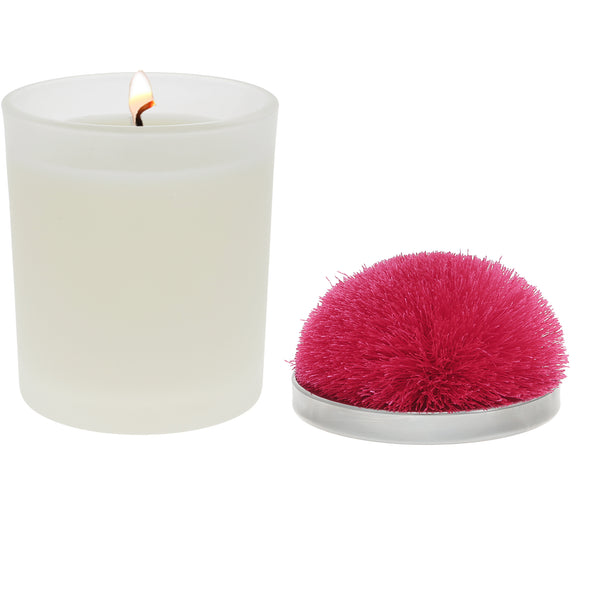 pavilion gift company Blank Hot Pink - 5.5 oz - 100% Soy Wax Candle with Pom Pom Lid Scent: Tranquility