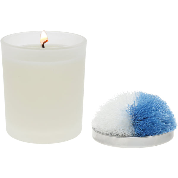 pavilion gift company Blank Light Blue & White - 5.5 oz - 100% Soy Wax Candle with Pom Pom Lid Scent: Tranquility
