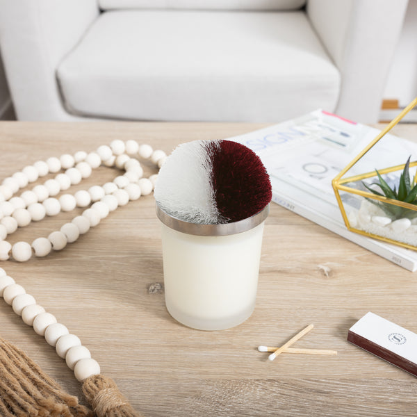 Pavilion Gift Company Blank Maroon & White - 5.5 Oz - 100% Soy Wax Candle With Pom Pom Lid Scent: Tranquility