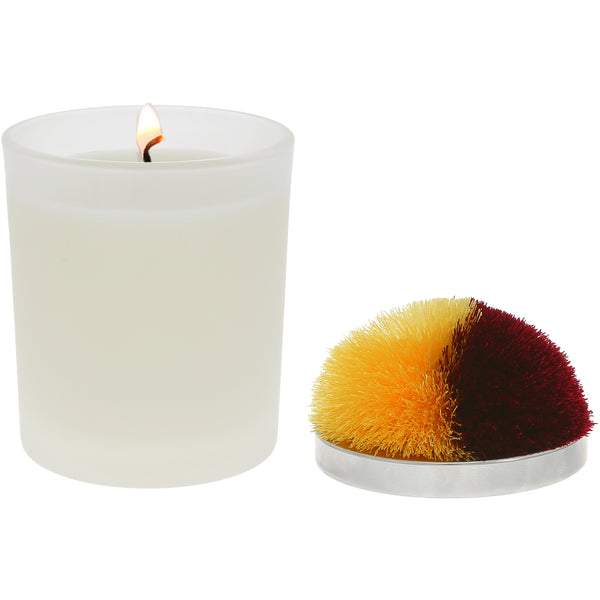 pavilion gift company Blank Maroon & Yellow - 5.5 oz - 100% Soy Wax Candle with Pom Pom Lid Scent: Tranquility