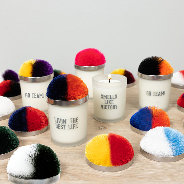 Pavilion Gift Company Blank Navy & Orange - 5.5 Oz - 100% Soy Wax Candle With Pom Pom Lid Scent: Tranquility