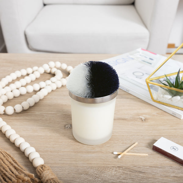 Pavilion Gift Company Blank Navy & White - 5.5 Oz - 100% Soy Wax Candle With Pom Pom Lid Scent: Tranquility