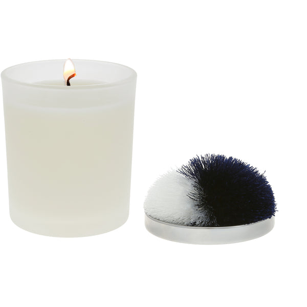 pavilion gift company Blank Navy & White - 5.5 oz - 100% Soy Wax Candle with Pom Pom Lid Scent: Tranquility