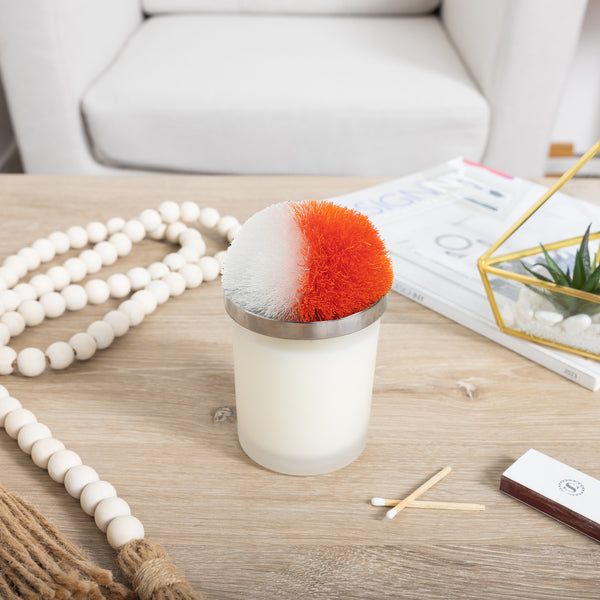 Pavilion Gift Company Blank Orange & White - 5.5 Oz - 100% Soy Wax Candle With Pom Pom Lid Scent: Tranquility