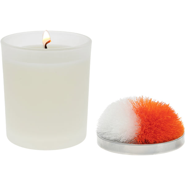 pavilion gift company Blank Orange & White - 5.5 oz - 100% Soy Wax Candle with Pom Pom Lid Scent: Tranquility