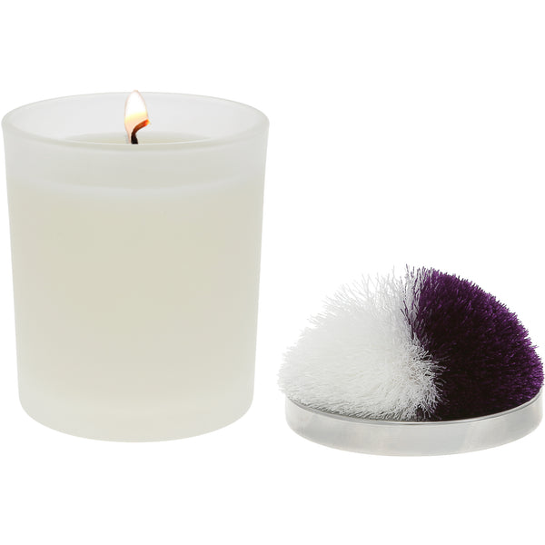 pavilion gift company Blank Purple & White - 5.5 oz - 100% Soy Wax Candle with Pom Pom Lid Scent: Tranquility