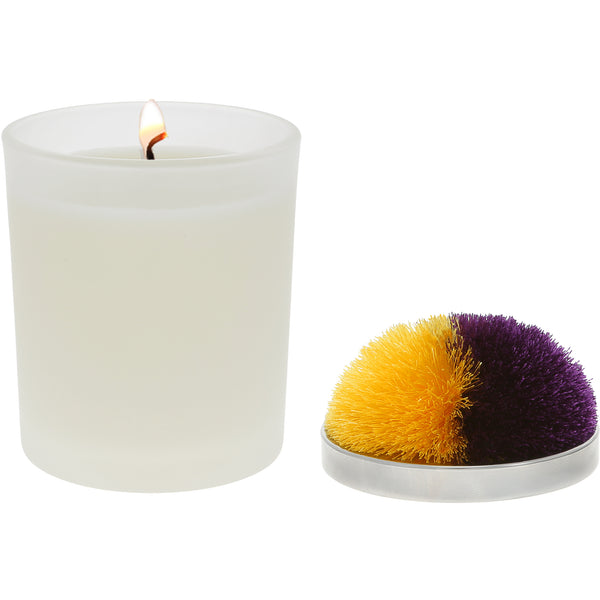 pavilion gift company Blank Purple & Yellow - 5.5 oz - 100% Soy Wax Candle with Pom Pom Lid Scent: Tranquility