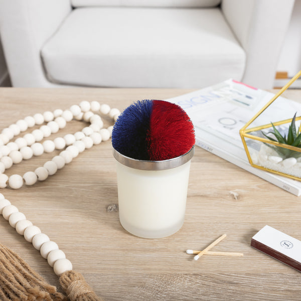 Pavilion Gift Company Blank Red & Blue - 5.5 Oz - 100% Soy Wax Candle With Pom Pom Lid Scent: Tranquility