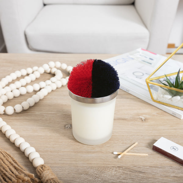 Pavilion Gift Company Blank Red & Navy - 5.5 Oz - 100% Soy Wax Candle With Pom Pom Lid Scent: Tranquility