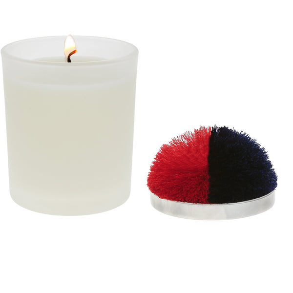 pavilion gift company Blank Red & Navy - 5.5 oz - 100% Soy Wax Candle with Pom Pom Lid Scent: Tranquility
