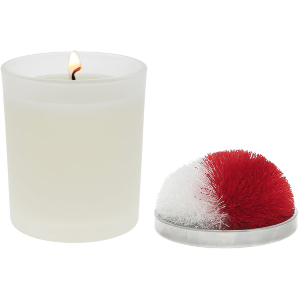pavilion gift company Blank Red & White - 5.5 oz - 100% Soy Wax Candle with Pom Pom Lid Scent: Tranquility