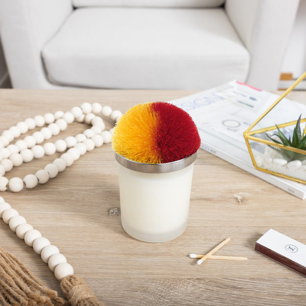 Pavilion Gift Company Blank Red & Yellow - 5.5 Oz - 100% Soy Wax Candle With Pom Pom Lid Scent: Tranquility
