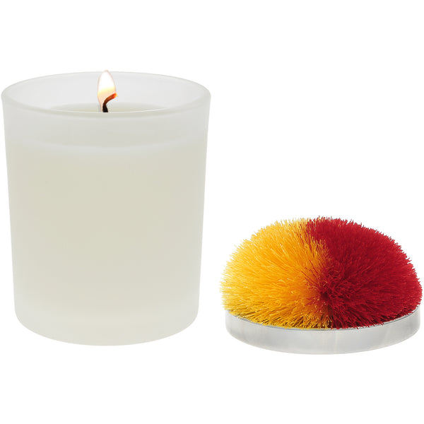 pavilion gift company Blank Red & Yellow - 5.5 oz - 100% Soy Wax Candle with Pom Pom Lid Scent: Tranquility
