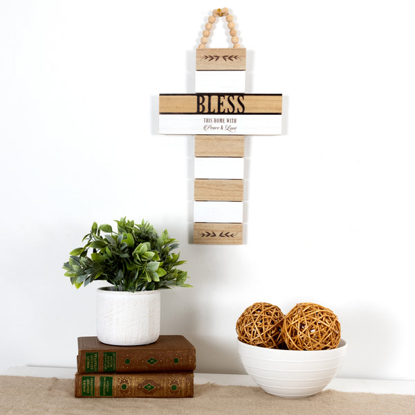 Pavilion Gift Company Bless 9.75" X 18" Hanging Cross Plaque