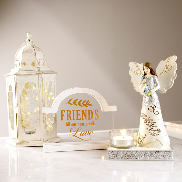 Pavilion Gift Company Bless This Home 6.75" Angel Holding Flowers With Tea Light Holder