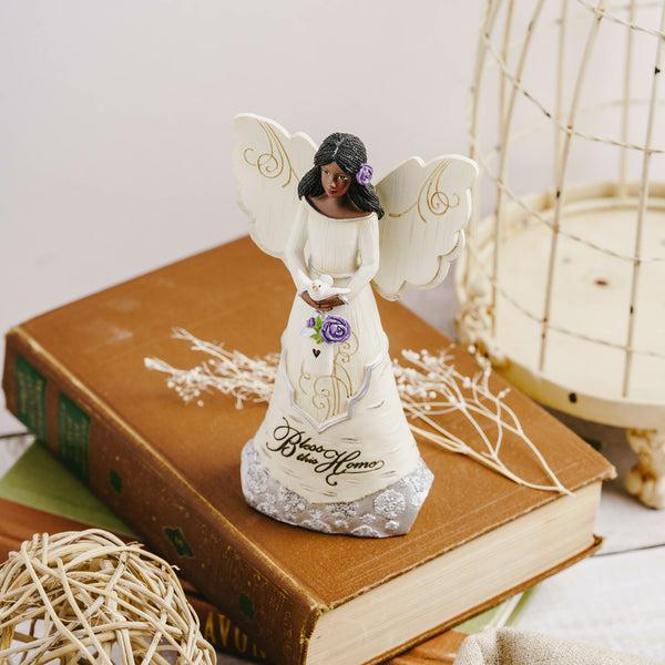 Pavilion Gift Company Bless This Home 6" EBN Angel Holding Bird House