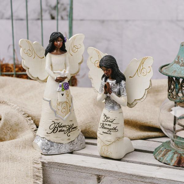 Pavilion Gift Company Bless This Home 6" EBN Angel Holding Bird House