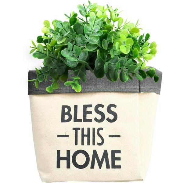 pavilion gift company Bless This Home Canvas Planter Cover (Holds 6" Pot)