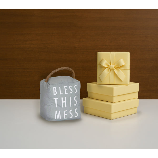 Pavilion Gift Company Bless This Mess 5" X 6" Gray Door Stopper