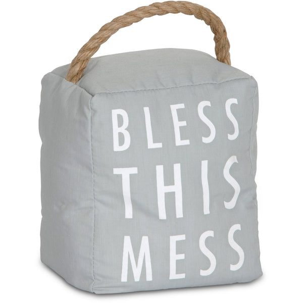 pavilion gift company Bless this Mess 5" x 6" Gray Door Stopper