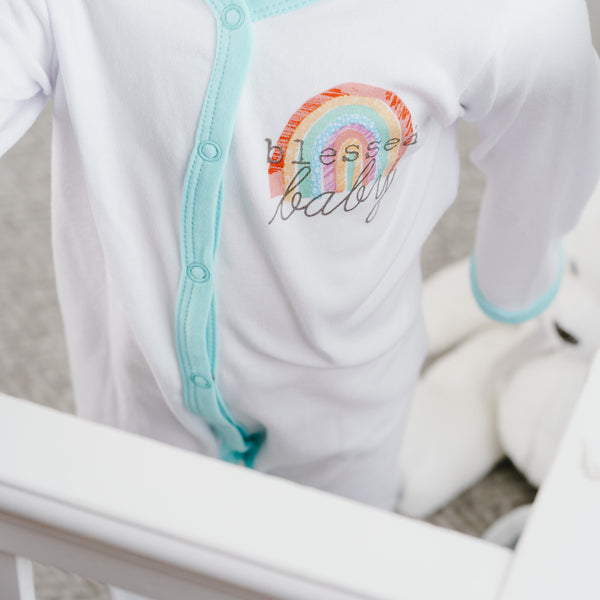 Pavilion Gift Company Blessed Baby 0-6 Months Teal Trimmed Sleeper