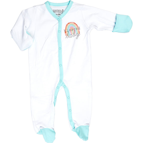 Pavilion Gift Company Blessed Baby 0-6 Months Teal Trimmed Sleeper